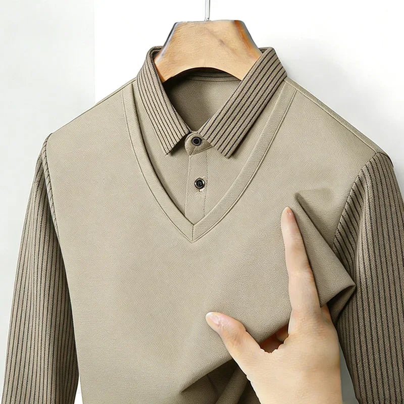 Men's Fake Two Piece Shirt Collar V Neck