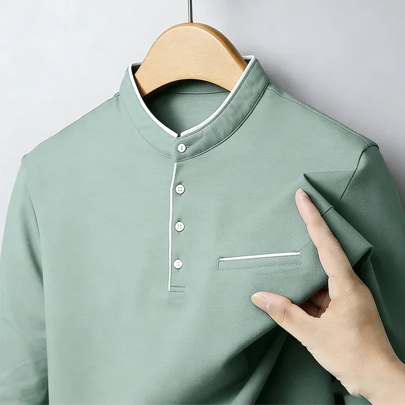 Men's Mandarin Collar Long Sleeve Shirt