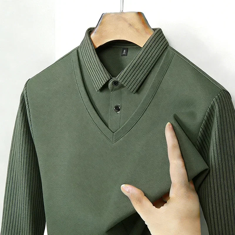 Men's Fake Two Piece Shirt Collar V Neck