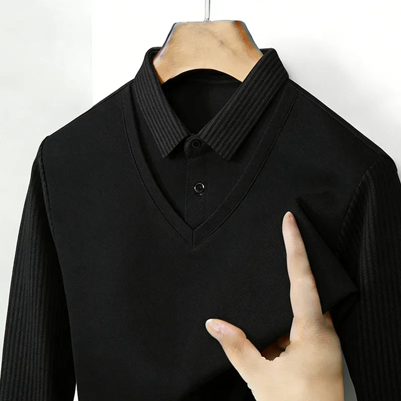 Men's Fake Two Piece Shirt Collar V Neck