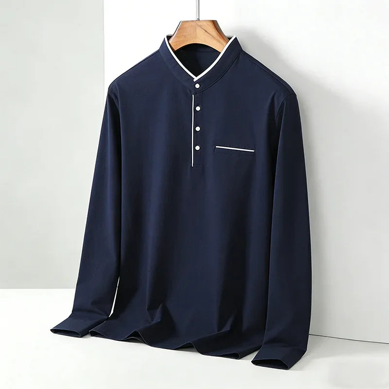 Men's Mandarin Collar Long Sleeve Shirt