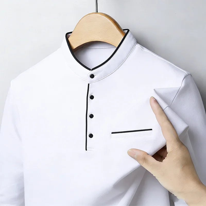 Men's Mandarin Collar Long Sleeve Shirt