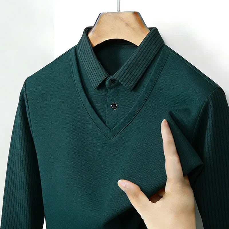 Men's Fake Two Piece Shirt Collar V Neck