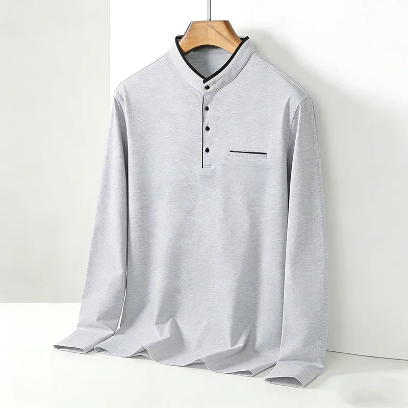 Men's Mandarin Collar Long Sleeve Shirt