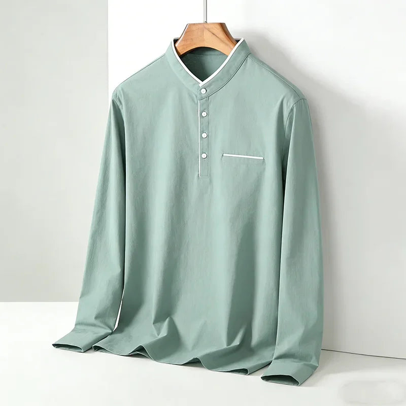 Men's Mandarin Collar Long Sleeve Shirt