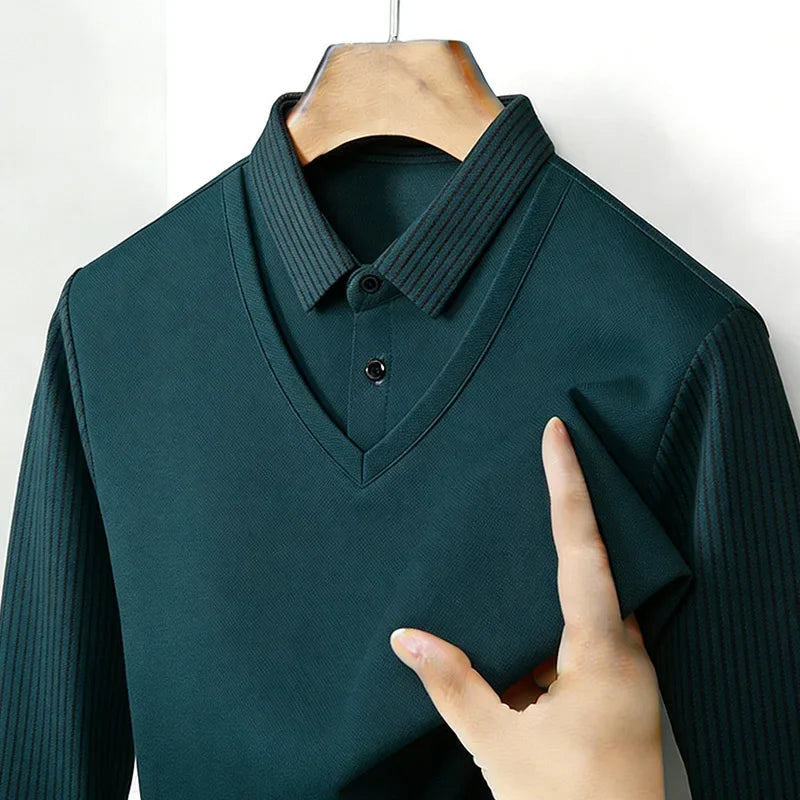 Men's Fake Two Piece Shirt Collar V Neck