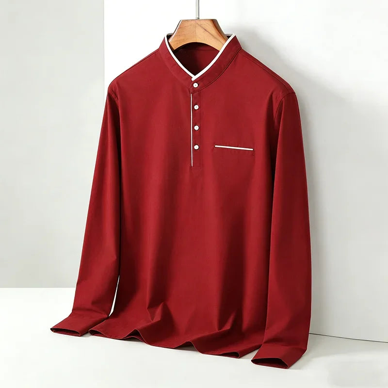 Men's Mandarin Collar Long Sleeve Shirt