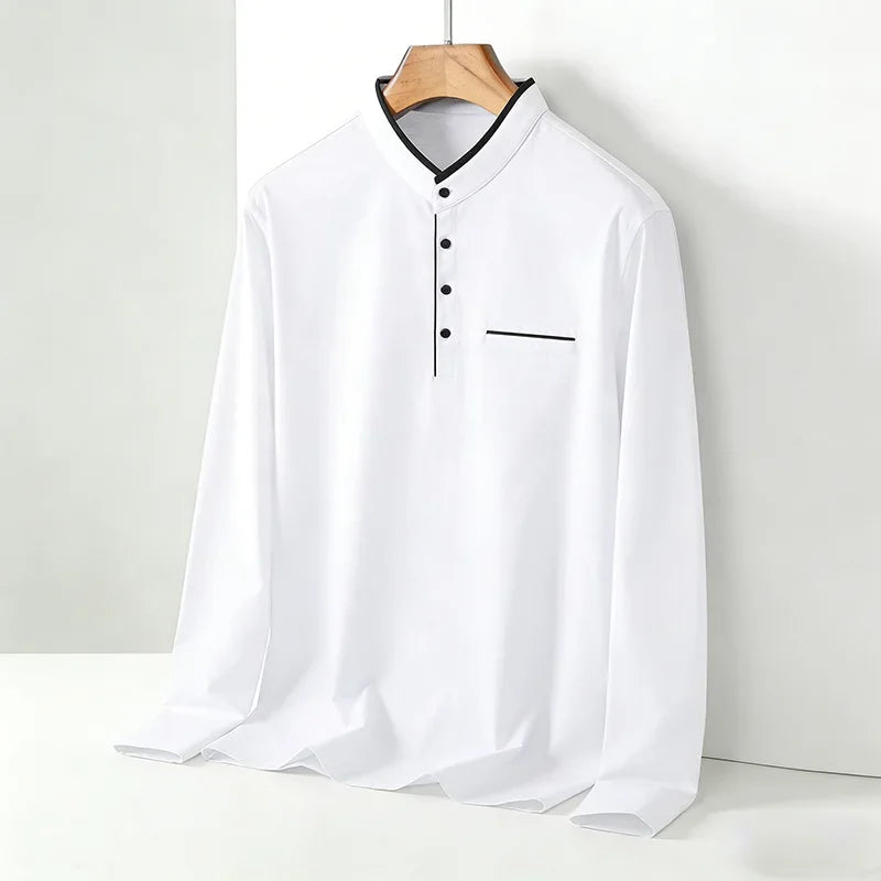 Men's Mandarin Collar Long Sleeve Shirt