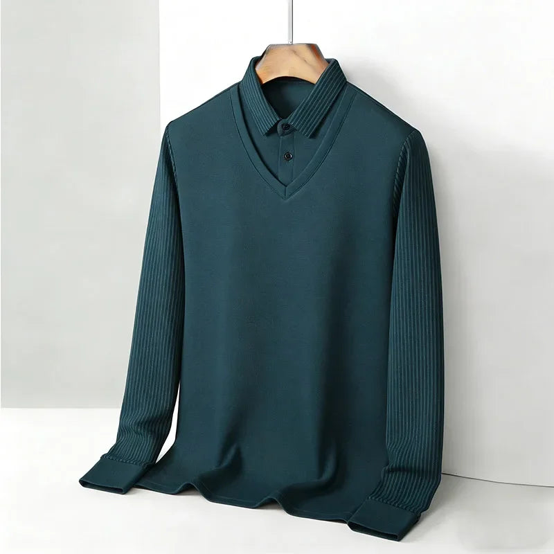 Men's Fake Two Piece Shirt Collar V Neck