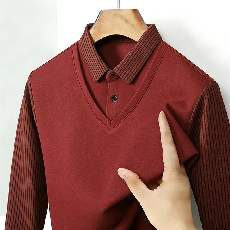 Men's Fake Two Piece Shirt Collar V Neck